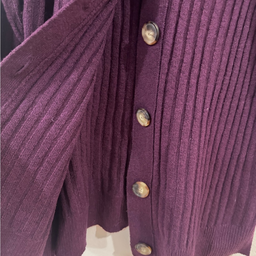 LOFT Deep Purple Ribbed Cardigan - Picture 4 of 8